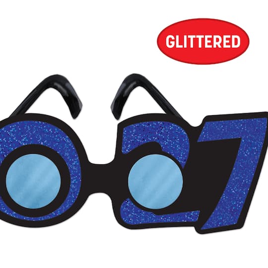 Beistle 2.5" x 8" Blue & Silver 2027 Glittered Plastic Eyeglasses, 2ct.